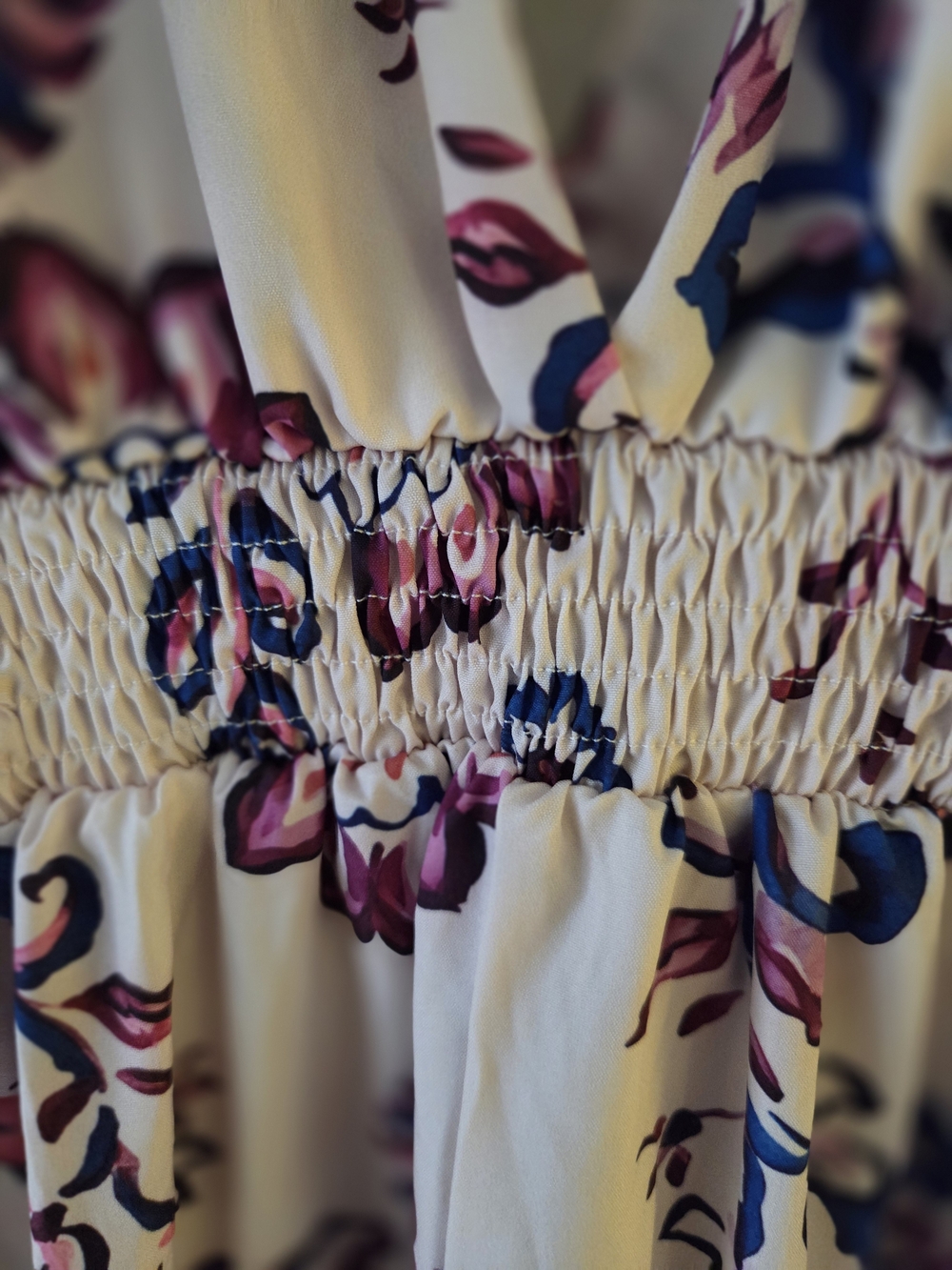 Boho Floral V-Neck Maxi Dress in Cream and Pink - Picture 5 of 5